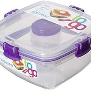 Sistema To Go Collection Salad to Go Food Storage Container (2 Pack), 37 oz, Clear with Assorted Color Accents