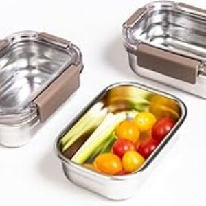 LocknLock Stainless Steel Food Storage Container – Airtight, Leak-proof, Stackable (310ml x 3) | Modular Design for Meal Prep, Lunch, Freezer & Dishwasher Safe