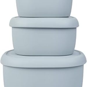 BLUE GINKGO Nesting Silicone Containers – Set of 3 Hard-Shell Silicone Food Storage Containers | BPA Free, Airtight, Dishwasher and Freezer Safe (6.7oz, 10oz, 20oz) – Grey