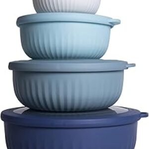 COOK WITH COLOR Prep Bowls with Lids- Wide and Deep Nesting Plastic Small Mixing Bowl Set with Lids, 8 Piece Set – Wide Bowls, Blue