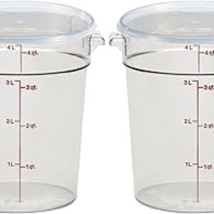 Cambro Food Storage Container with Lid (2 Pack) – Round Series – 4 QT (Quart) – Commercial Grade for Food Prep (Clear)