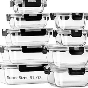 ennogyoson18-Piece Glass Food Storage Containers with Lids Airtight, Meal Prep Container for Lunch, Glass Bento Boxes with Leak Proof Locking Lids, for Microwave, Oven, Freezer and Dishwasher Safe