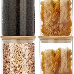 SIXAQUAE Glass Food Storage Containers Jar Seal Bamboo Lids 4 Packs 1000ml Airtight Canister Organization Sets Stackable…