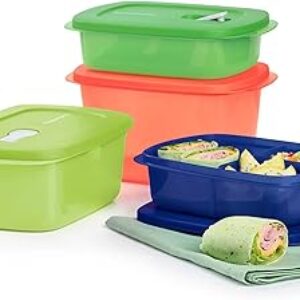 Tupperware CrystalWave 4 Piece Rectangular Food Storage Container Set in Multi Colors, Dishwasher Safe and BPA Free (4 Containers, 4 Lids)