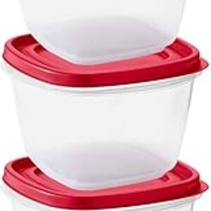 Tribello BPA-Free Plastic Food Storage Set, Red Vented Lids – Microwave, Dishwasher Safe: Perfect for Meal Prep, Leftovers, and Kitchen Organization (3 x 7-Cup)