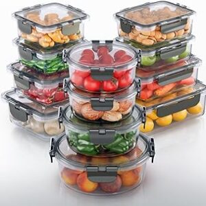 KITCHEN SHOPPE 24-Piece Glass Food Storage Containers with Hinged Lock Lids | Airtight Containers for Meal Prep, Lunch or Leftovers | Oven/Freezer & Dishwasher Safe | Glass Tupperware Set