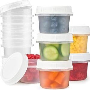TUZAZO 4 Oz Food Storage Containers with Screw Lids, 12-Count BPA Free Small Snack Plastic Freezer Container for Sauce, Jam and Puree, Reusable Plastic Ice Cream Containers
