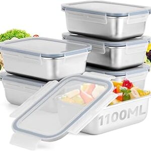 Stainless Steel Food Storage Containers, 8-Piece Set with Lids, Leakproof Airtight Bento Box, Stackable (6)