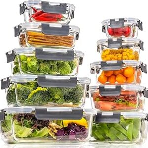 Glass Food Storage Containers with Lids Airtight, Glass Meal Prep Containers for Lunch, Glass Container Set, BPA Free(20 Pieces)