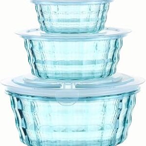 Taiuloo 3-Piece Salad Bowls with Lids, BPA Free Plastic Meal Prep Containers To Go for Lunch, Kitchen Food Storage & Serving Bowls for Salad, Snack, Fruit, Veggie, Blue