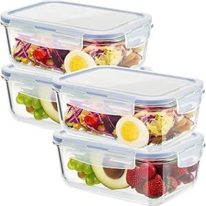 4 Set 8 Cup Large Glass Storage Containers Airtight 63 oz Food Bento Boxes Sets with Lids Kitchen Storage Containers Glass Cookie