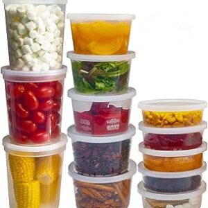 DuraHome Food Storage Containers with Lids 8oz, 16oz, 32oz Freezer Deli Cups Combo Pack, 44 Sets BPA-Free Leakproof Round Clear Takeout Container Meal Prep Microwavable, Airtight Lids (Mixed Sizes)