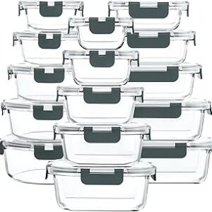 M MCIRCO 30 Pieces Glass Food Storage Containers with Snap Locking Lids,Glass Meal Prep Containers Set – Airtight Lunch Containers, Microwave, Oven, Freezer and Dishwasher