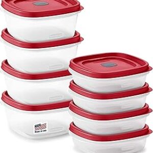 Rubbermaid 16-Piece BPA-Free Plastic Food Storage Set, Red Vented Lids – Microwave, Dishwasher Safe: Perfect for Meal Prep, Leftovers, and Kitchen Organization