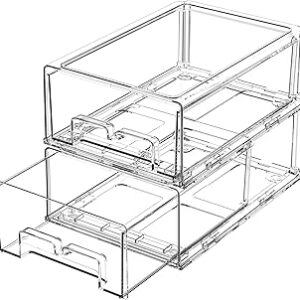 2 Pack Refrigerator Drawers – Fridge Organizer Bins Stackable Storage Drawers, Clear Refrigerator Organizing Containers Pull Out Drawer for Fruit, Vegetable Storage and Keep Fresh