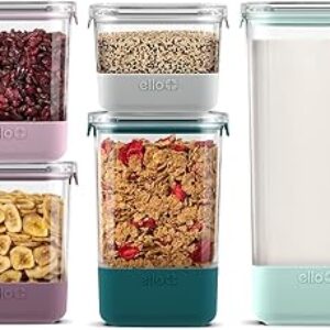 Ello Airtight Food Storage Plastic Canisters with Non-Slip Base Locking Lids and Labels for Kitchen and Pantry Organization Perfect for Sugar, Cereal, Pasta | Set of 5 Mixed Set | Garden Goals