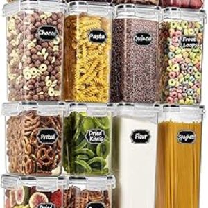 Wildone Airtight Food Storage Containers with Lids, 14PC Plastic Kitchen Storage Containers for Pantry Organization and Storage, Cereal, Flour and Sugar Containers, Include 20 Labels & Pen