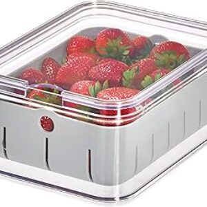 iDesign Recycled Plastic Crisp Produce Storage Containers with Lid and Colander Basket Designed to Keep Food Fresh Longer, 8.32” x 6.32” x 3.76”, Clear/Gray