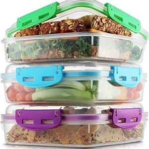 Tafura Kids 3 Pack Sandwich Containers, BPA Free Plastic, Microwave and Dishwasher Safe, Designed with Kid Friendly Lids
