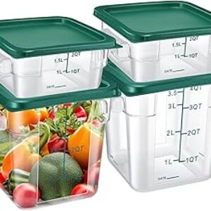 Barydat 4 Pcs Food Storage Container with Lids 2Qt and 4Qt Square Commercial Containers with Scales and Handles Polycarbonate Clear Food Storage for Kitchen Proof Dough Marinating Meat(Green)