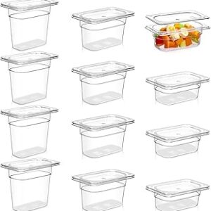 Tioncy 12 Pcs 1/9 Size Clear Food Pans with Lids Stackable Plastic Salad Bar Containers Commercial Food Storage Transparent Hotel Pans for Vegetables Fruits Beans Corns 2.5” 4” 6” Deep
