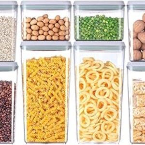 8-Piece Set of Pop Airtight Food Storage Containers with Lids Stackable Containers for Kitchen Pantry Organization Ideal for Cereal Snacks Flour Sugar Coffee and Spaghetti (1.2, 2.0, 2.7, 3.3qt)*2