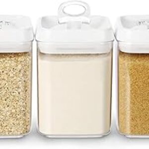 Felli Flip Tite Food Storage Containers With Lid 5″ LARGE Airtight Ring Lock Flip Top, Square Acrylic Canister Jar for Rice Sugar Flour Protein Powder, Kitchen Pantry Organizer, Gift Set (1.8qt)