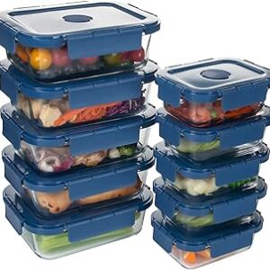 Glass Food Storage Containers 10 Pack, Meal Prep Containers with Snap Locking Lids Airtight Built in Air Vents, Glass Lunch Containers, Microwave/Dishwasher Safe, Navy Blue