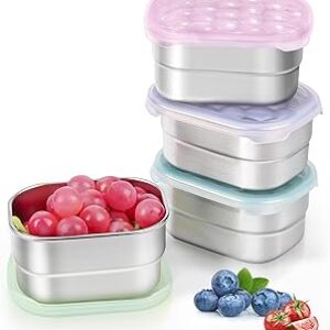 Small (1 CUP) Stainless Steel Snack Containers for Kids and Toddlers | Easy Open Leak Proof Food Containers with Silicone Lids – Perfect Metal Lunch Box for Daycare and School (8oz, Set of 4)