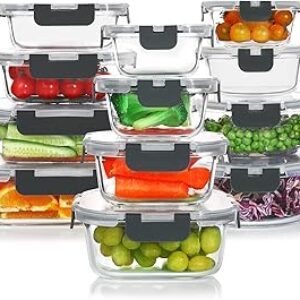 24 Pieces Glass Food Storage Containers Set,Glass Meal Prep Containers-Stackable Airtight Glass Storage Containers with lids,Freezer, Microwave, Oven Safe,Gray