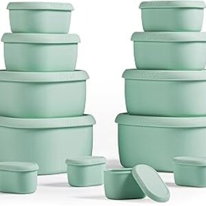 ISSEVE 12Pcs/Set Nesting Silicone Food Storage Containers with Lids, BPA Free Reusable Meal Prep Silicone Containers Airtight, Freezer Dishwasher Safe (33.8oz, 20oz, 10oz, 6.7oz, 1.3oz) (Green)