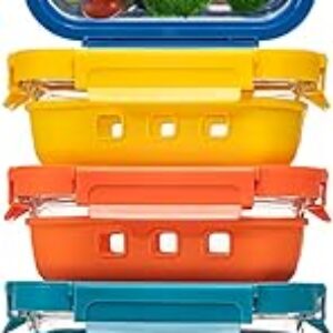 Glass Food Storage Containers with Glass Lids, Microwave Safe Food Container Set, Aitight Meal Prep Container Set, LeakProof, slicone sleeve,100% Plastic Free, 5 Pack 22oz