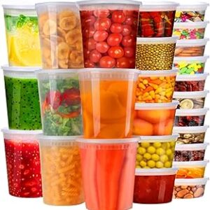 Deli Containers with Lids 48 Sets – Plastic Soup Containers with Lids 8oz, 16oz, 32oz – Take Out Container for Restaurant, Food Container with Leakproof, Microwave/Freezer/Dishwasher Safe