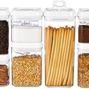 Felli Flip Tite Food Storage Container with Scoop & Lid 5″ LARGE Airtight Ring Top, Acrylic Canister Jar for Sugar Flour Baking Powder Protein Rice Pasta Kitchen Organizer Gift Set (10pk, Variety)