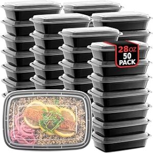 50-Pack Reusable Meal Prep Containers Microwave Safe Food Storage Containers with Lids, 28 oz – 1 Compartment Take Out Disposable Plastic Bento Lunch Box To Go, BPA Free – Dishwasher & Freezer Safe