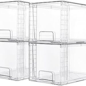 Vtopmart 4 Pack Large Stackable Storage Drawers,Easily Assemble Acrylic Bathroom Closet Undersink Organizers and Storage,Plastic Bins for Kitchen Cabinets,Pantry,Makeup,Medicine Organization