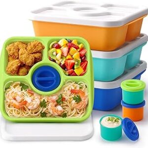 Bento Snack Box Containers, Kids Adults Bento Lunch Box Containers, 4 Pack Meal Food Prep Containers Reusable with Lids, Divided Food Storage Containers with Sauce Cups, Jewel Color