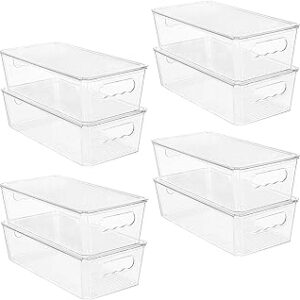 Vtopmart 8pcs Clear Organizers and Storage Bins with Lids, Stackable Plastic Storage Containers with Handles for Fridge, Freezer, Pantry, Cabinet, Kitchen Organization