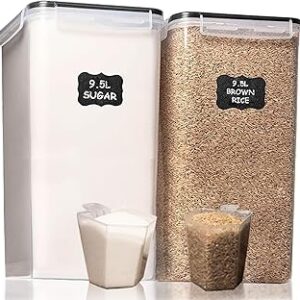 Shazo 2 PC (9.5L | 321 Oz) Extra Large Bulk Food Storage Containers with Airtight Lids for Flour, Sugar, Rice, Cereal & Pasta – Leakproof, BPA-Free Plastic Canisters for Kitchen & Pantry Organization