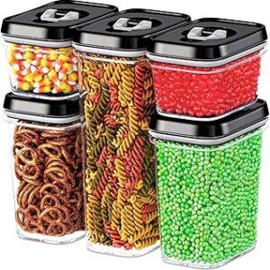 DWËLLZA KITCHEN Airtight Food Storage Containers with Lids – 5 Piece Set – Kitchen Accessories Food Containers – Pantry Organization and Storage – Clear Plastic BPA-Free – Keeps Food Fresh & Dry