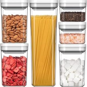 MR.SIGA 6 Piece Airtight Food Storage Container Set, BPA Free Kitchen Pantry Organization Canisters, One-handed Kitchen Storage Containers for Cereal, Spaghetti, Pasta, White