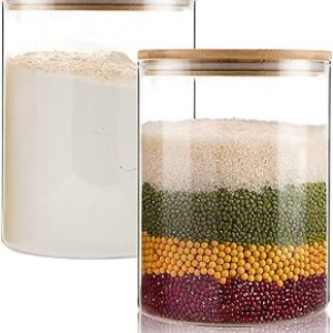 Food Storage Jars,2pack-105 Ounces3100ML -Stackable Glass Storage Containers Clear Glass Food Canister with Bamboo Lid Airtight For Serving Tea, Coffee, Flour, Sugar, Candy, Cookie, Spice and More