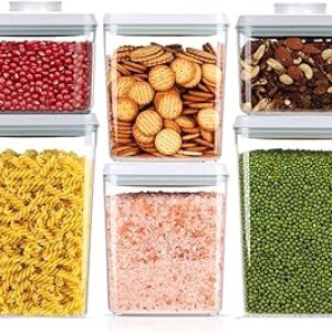 Pop Airtight Food Storage Containers Set with Lids, 6 Pcs Stackable One Button Opening Food Containers Kitchen Pantry Organization and Storage, BPA Free Stackable Cereal Container (0.5, 1.2, 1.8qt)*2