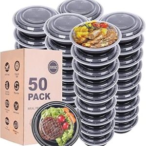 WGCC Meal Prep Containers with Lids – 50Pack 32OZ Meal Bowls, Round To Go Containers, BPA-Free, Freezer & Dishwasher Safe