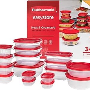 Rubbermaid EasyStore Rectangle, Square, and Round Containers, 34-Piece Set, Food Storage Containers, Food Storage Containers with Lids