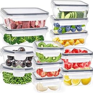 24Piece Food Storage Container with Lids (12 Containers + 12 Lids),Multifunctional Sealed Fresh Preservation Box,Suitable for the storage and organization of food in the kitchen,Transparent