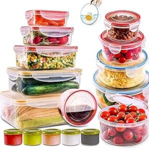 RFAQK 28 Pcs Food Storage Containers with Airtight Lids-(85OZ to 1.2OZ) 14 Clear Plastic Containers with 14 Lids-Large Meal Prep Fruits Containers for Kitchen-Freezer,Microwave and Dishwasher Safe