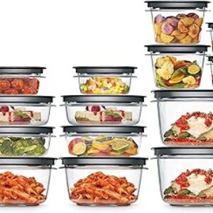 Rubbermaid 28-Piece Clear/Grey Food Storage Containers, Premium Snap Bases, and Various Size Lids, Perfect for Meal Prep, Leftovers, and Dishwasher Safe