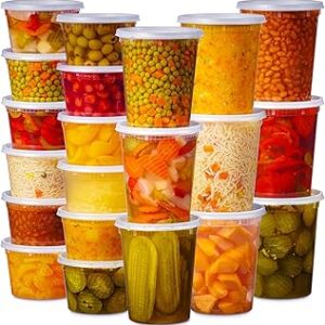 48 Pack Plastic Deli Containers with Lids (16, 32 oz 24 Each) – Food Storage Containers with Lids – Clear Disposable Meal Prep Containers, BPA Free, Stackable, Leakproof, Microwave and Freezer Safe