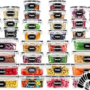 Skroam 72 piece Food Storage Containers Set with Airtight Lids (36 Containers & 36 Lids), Plastic Leak-Proof Kitchen Storage Containers for Pantry Organizers and storage – Meal Prep, Lunch Containers
